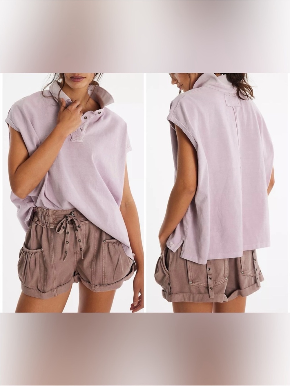 NWT Free People We The Free Keep On Polo - Brush Lilac purple - medium